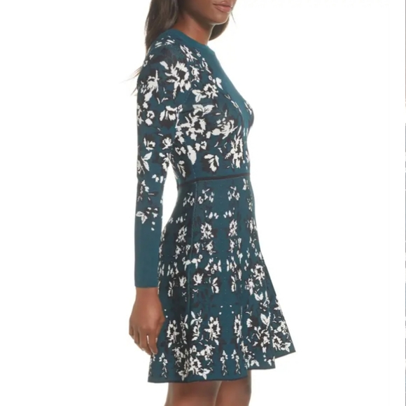 Eliza J Floral Long Sleeve Fit&Flare Sweater Dress - Picture 2 of 4